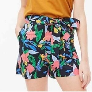 J. Crew Cotton Poplin Imogine Navy Blue Floral Tie Waist Shorts, 0 - Style AL595